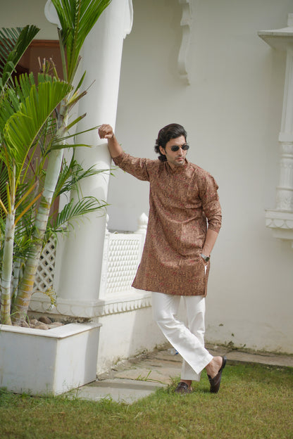 Ikat Print Kurta Brown