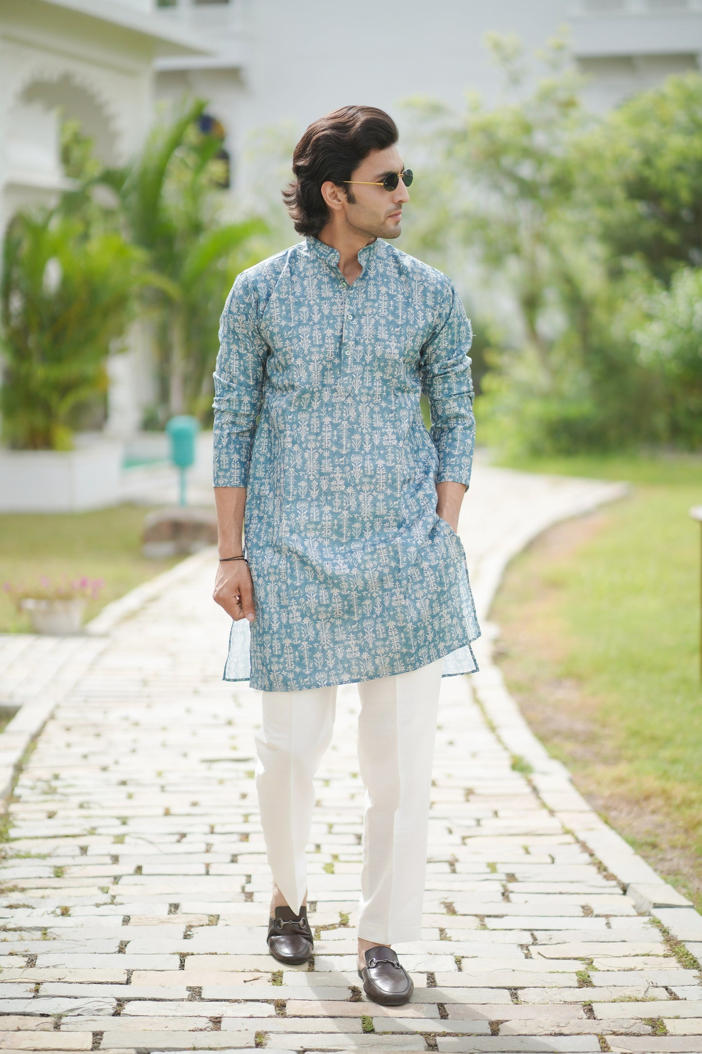 Ikat Print Kurta Blue