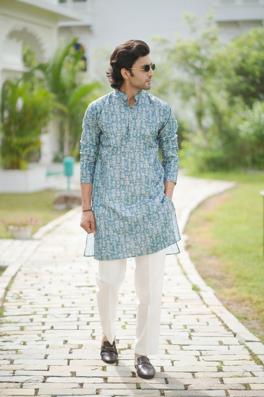 Ikat Print Kurta Blue