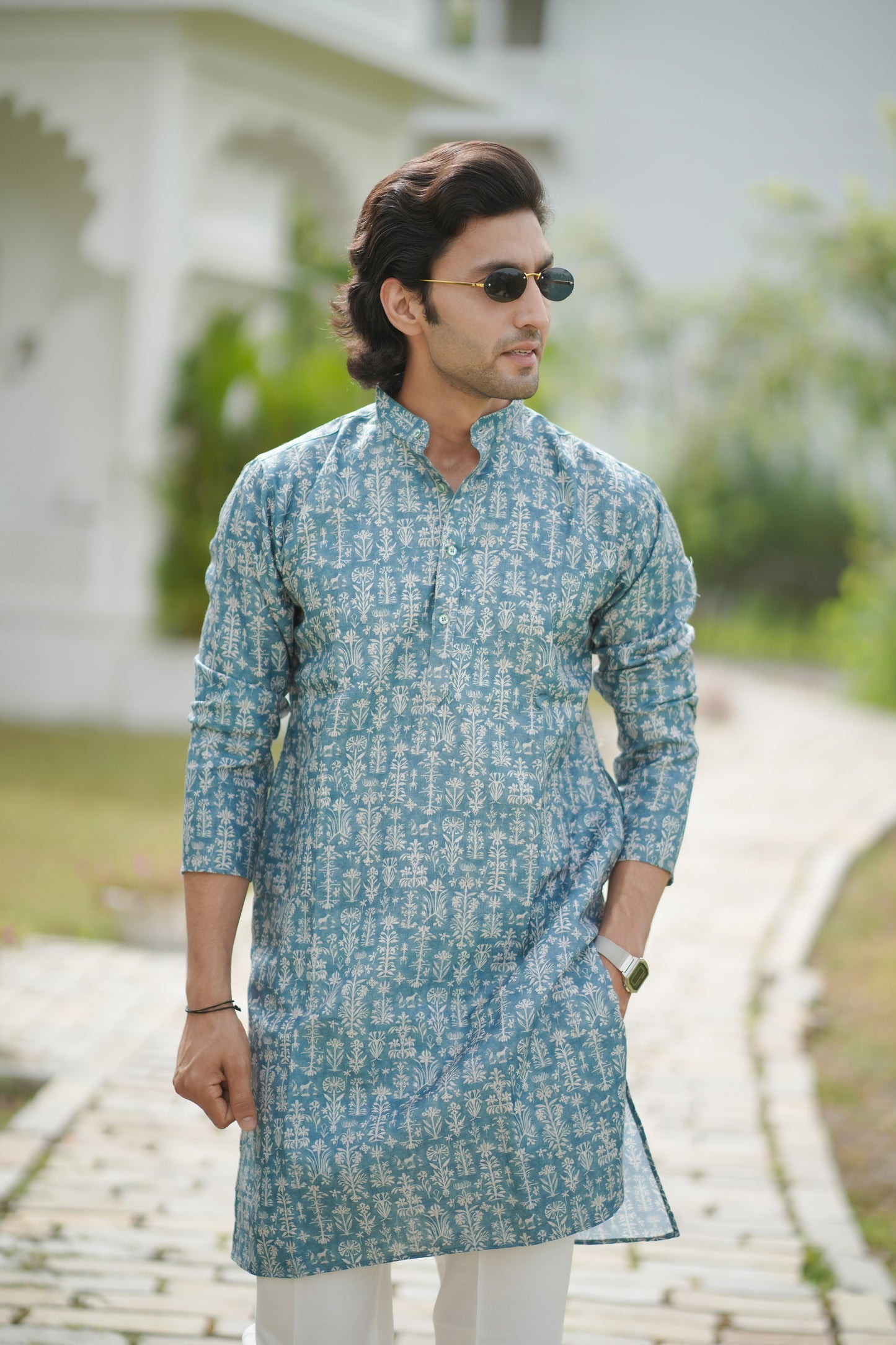 Ikat Print Kurta Blue
