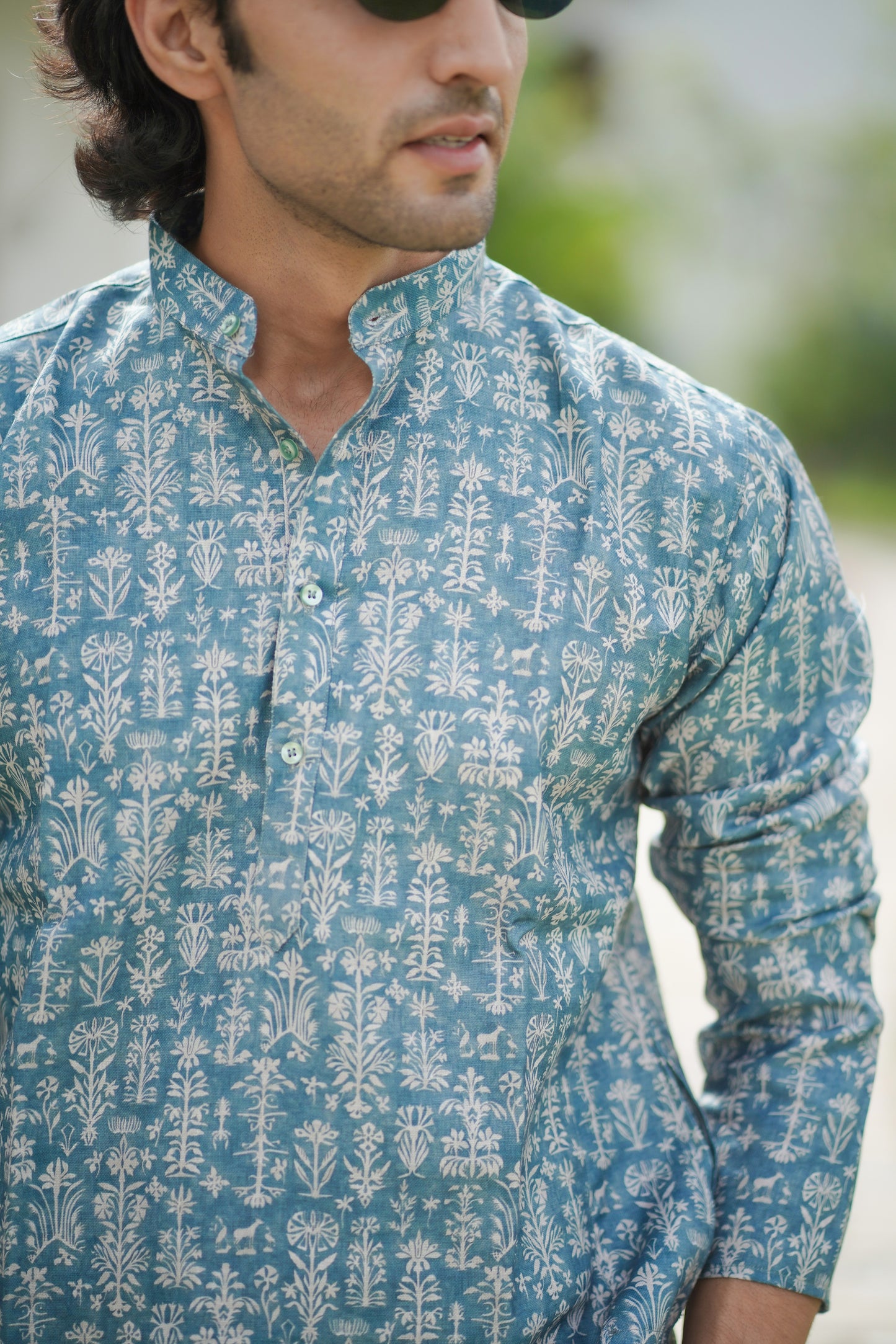 Ikat Print Kurta Blue