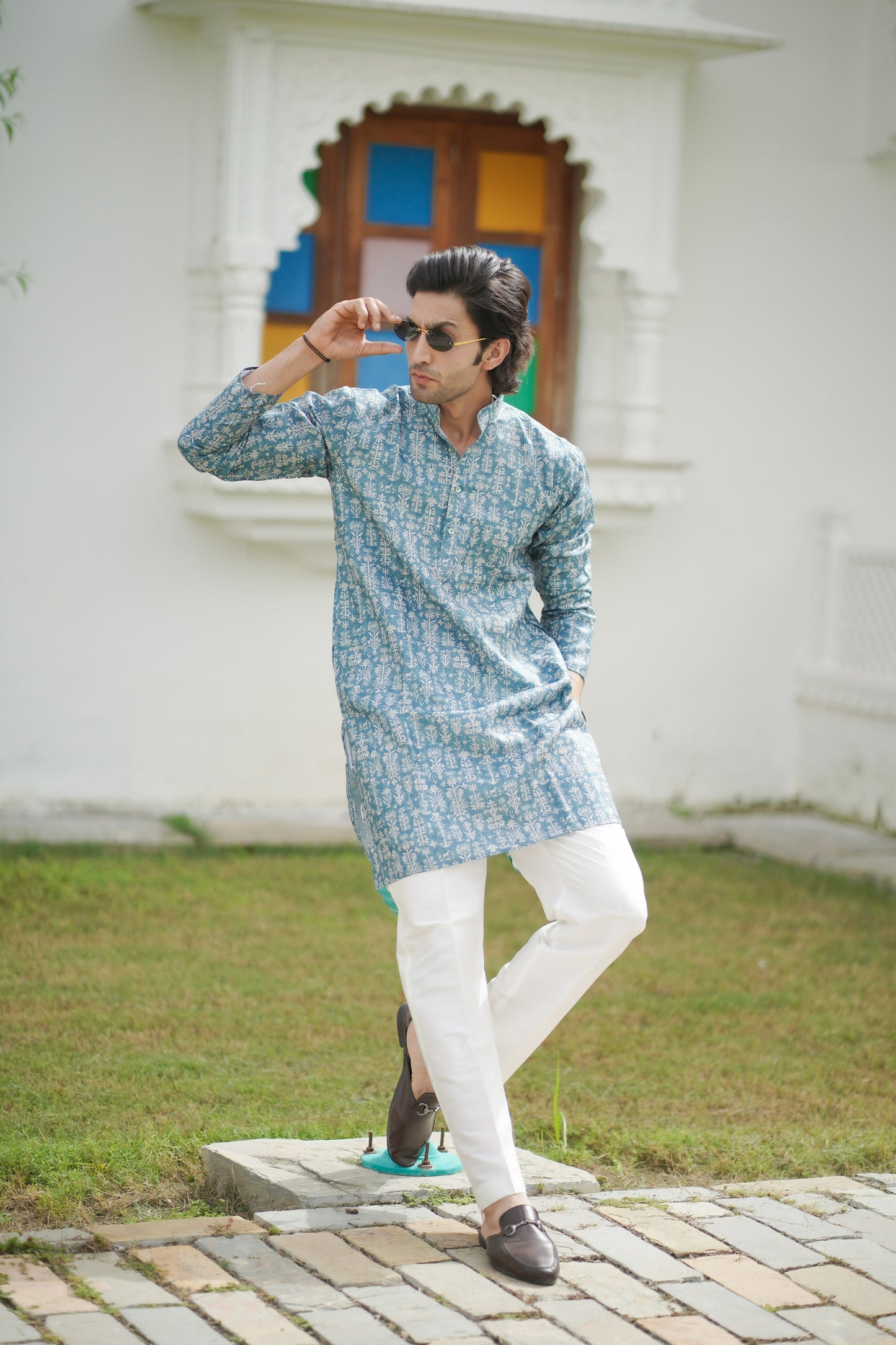 Ikat Print Kurta Blue