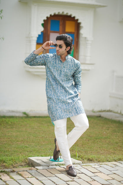 Ikat Print Kurta Blue