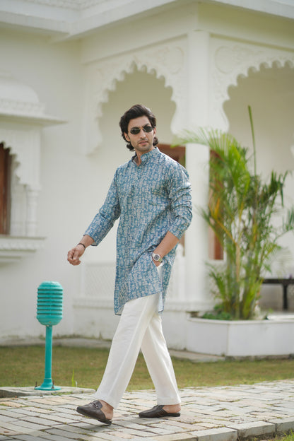 Ikat Print Kurta Blue