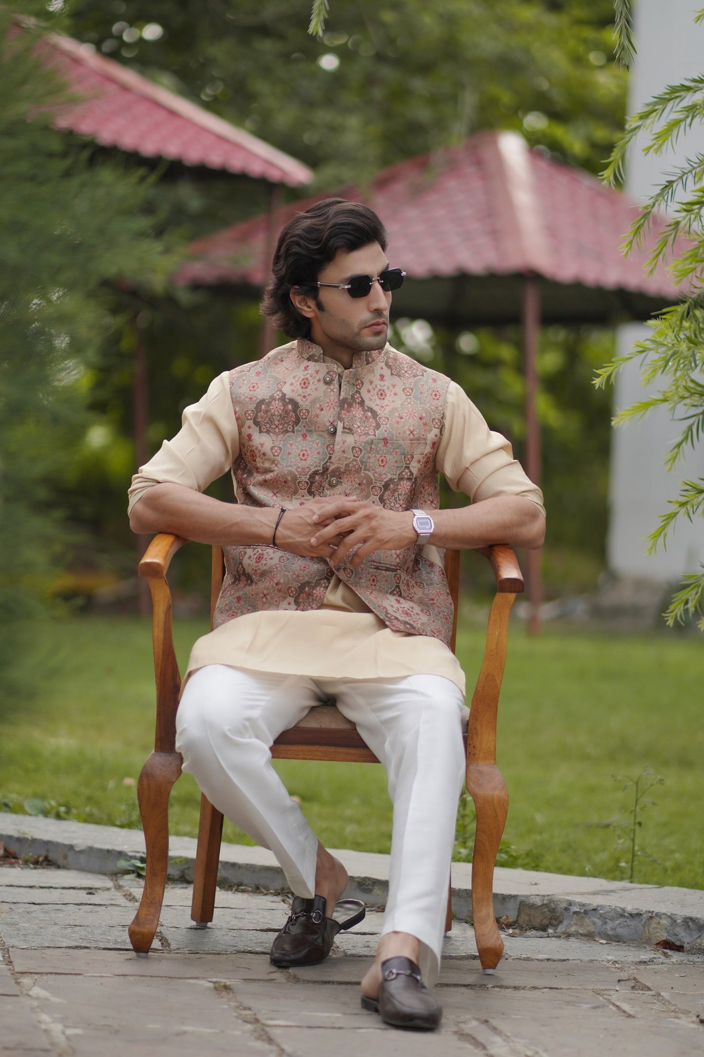 Embroidered Brown Jacket Set