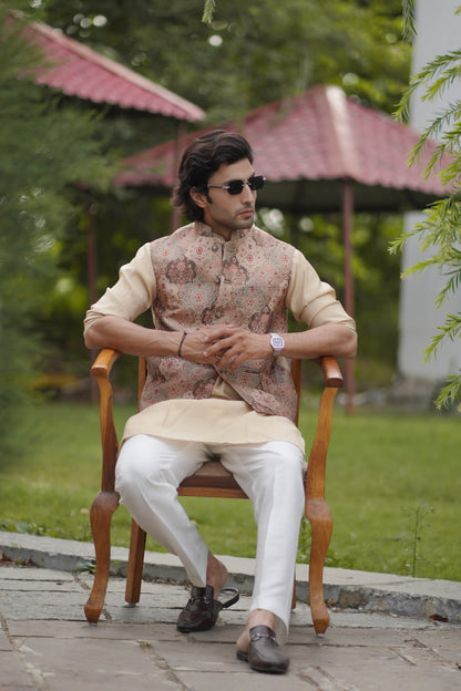 Embroidered Brown Jacket Set