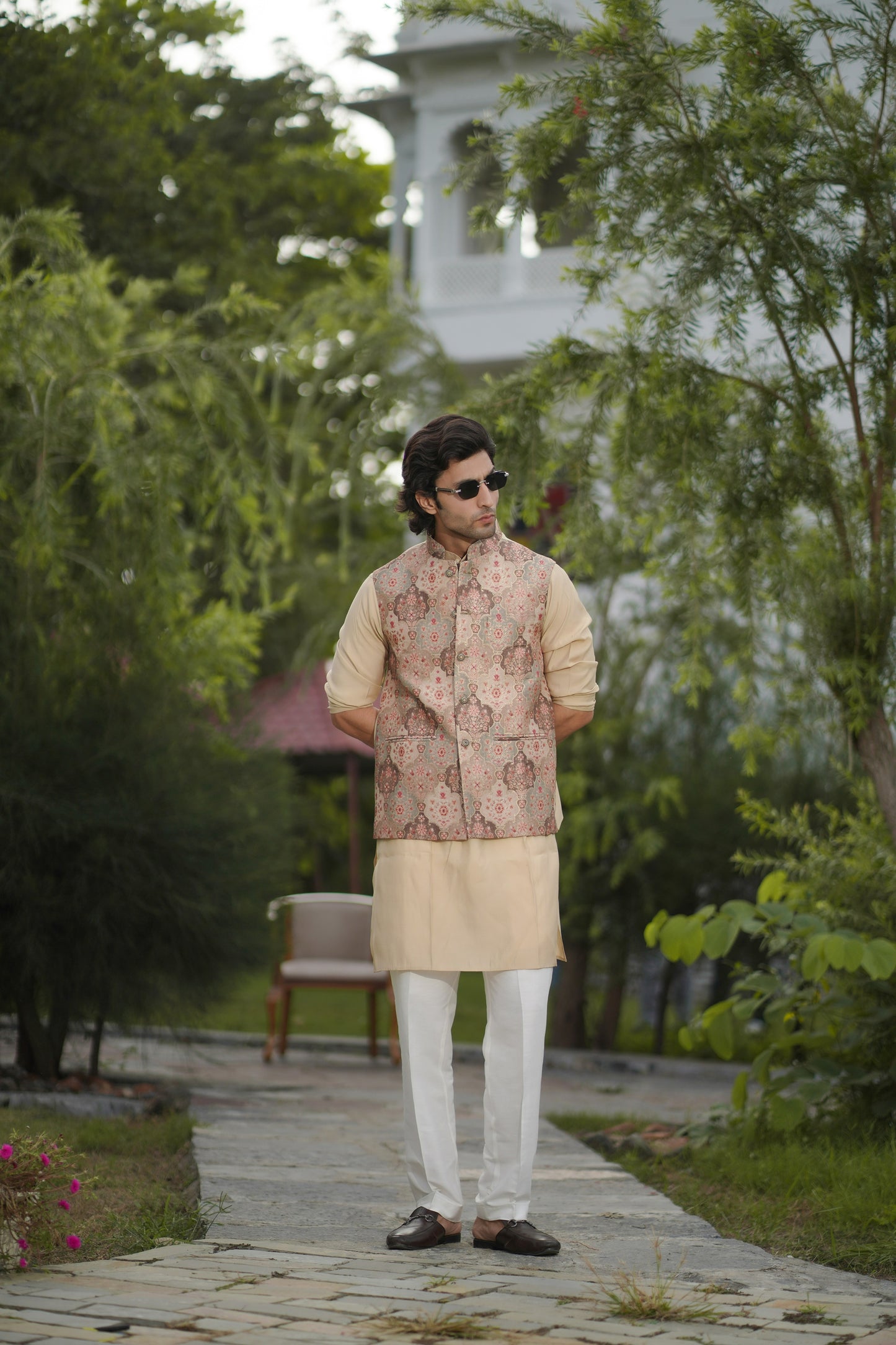 Embroidered Brown Jacket Set