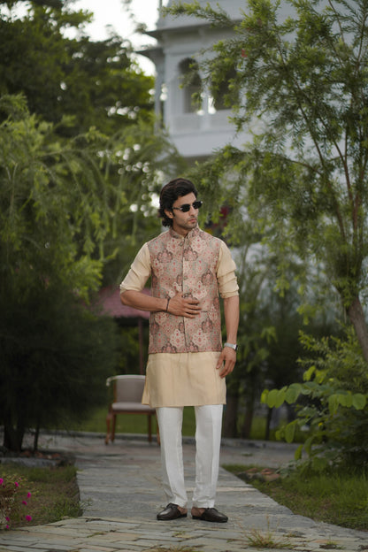 Embroidered Brown Jacket Set