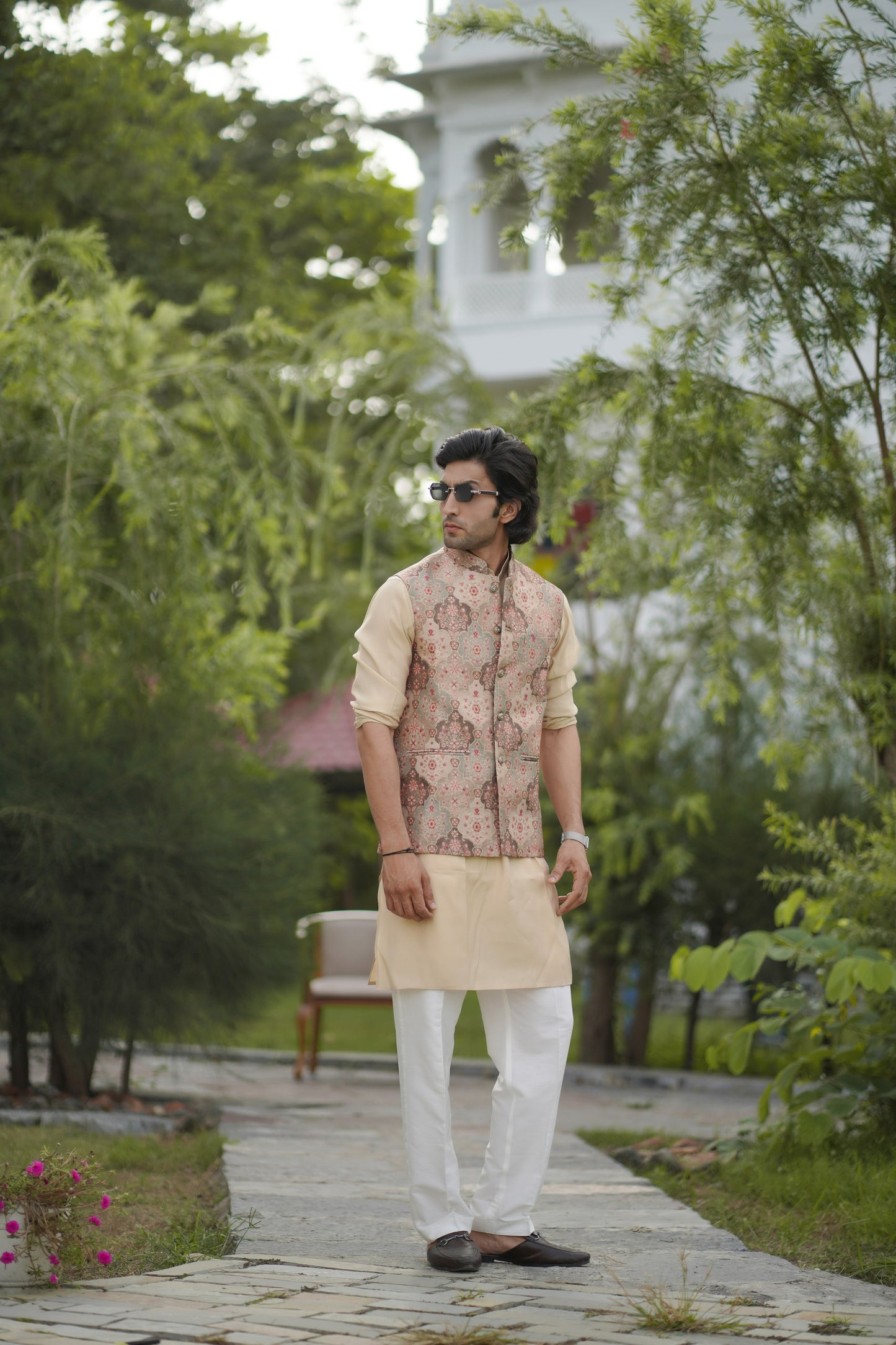 Embroidered Brown Jacket Set