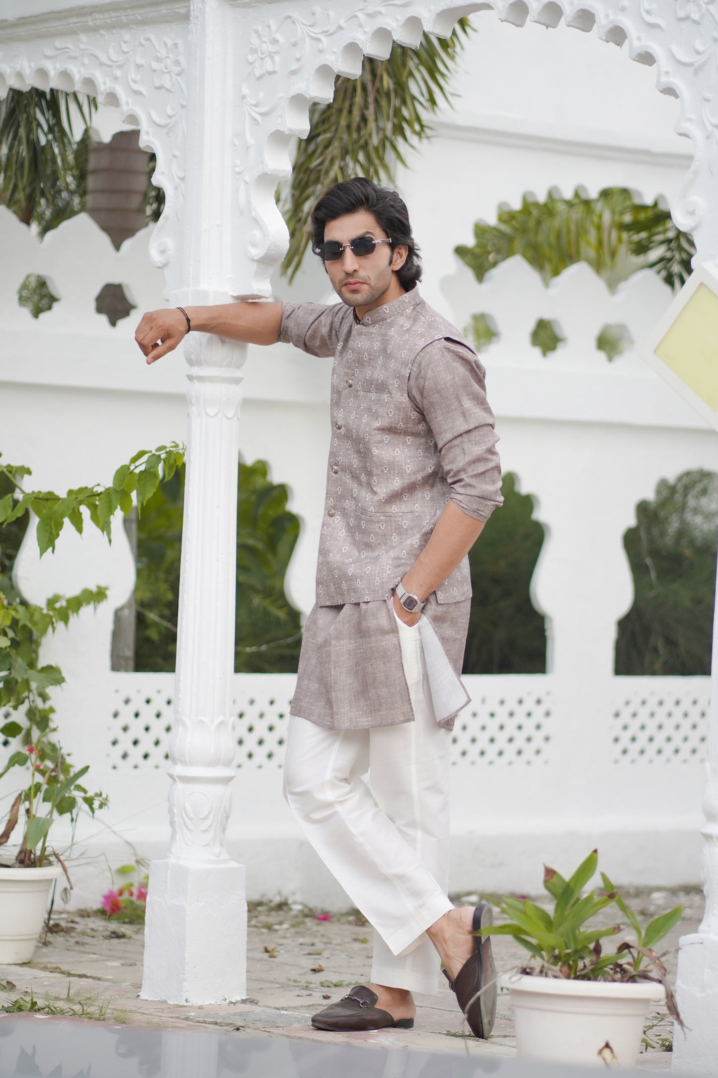 Printed Brown Jacket Set