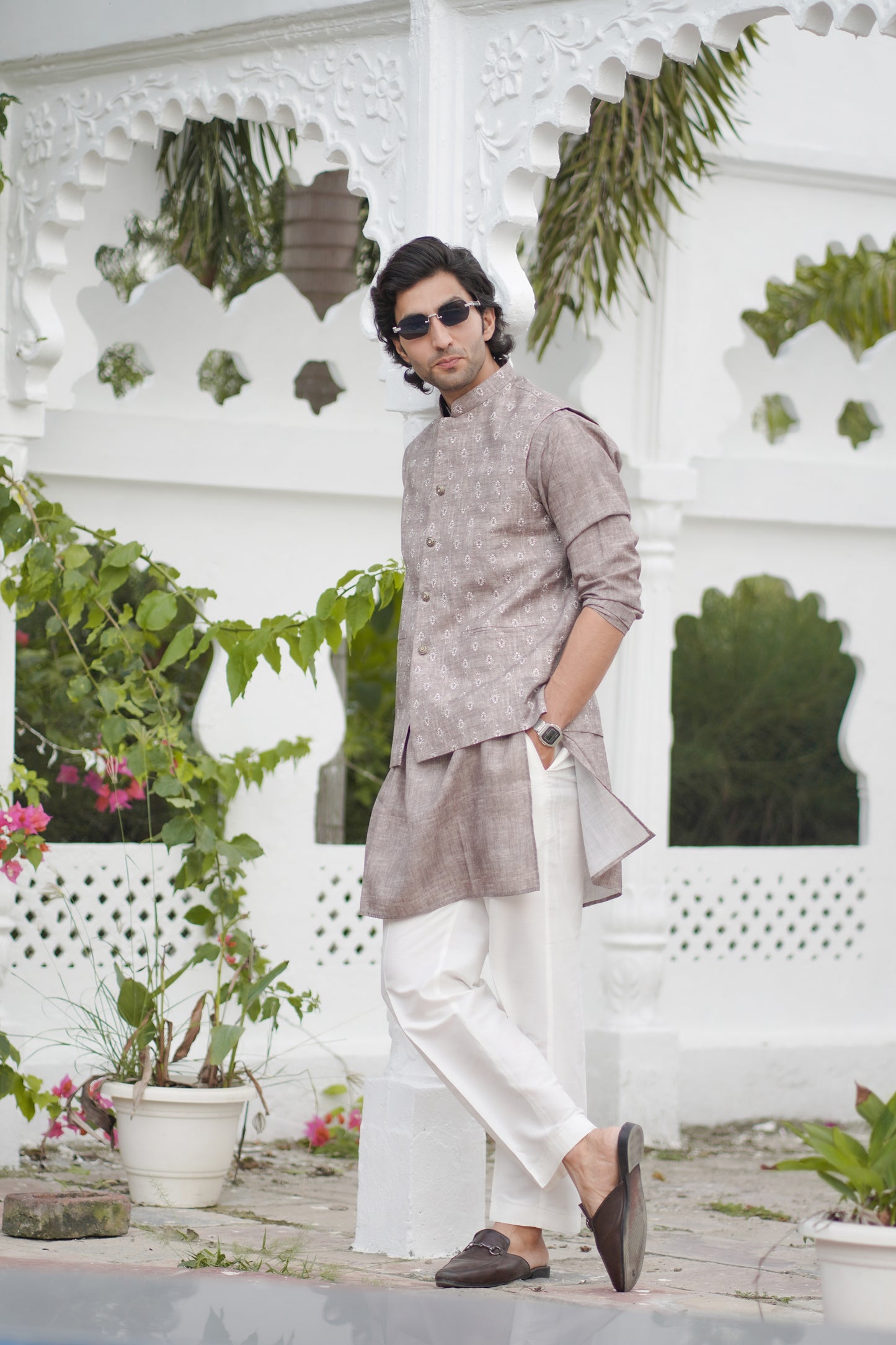 Printed Brown Jacket Set