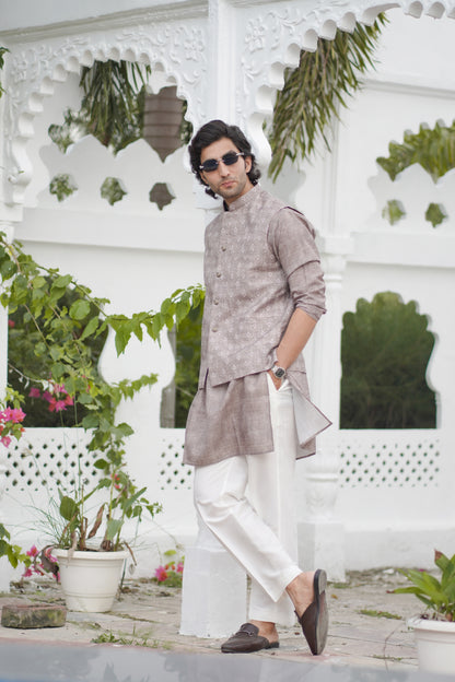 Printed Brown Jacket Set