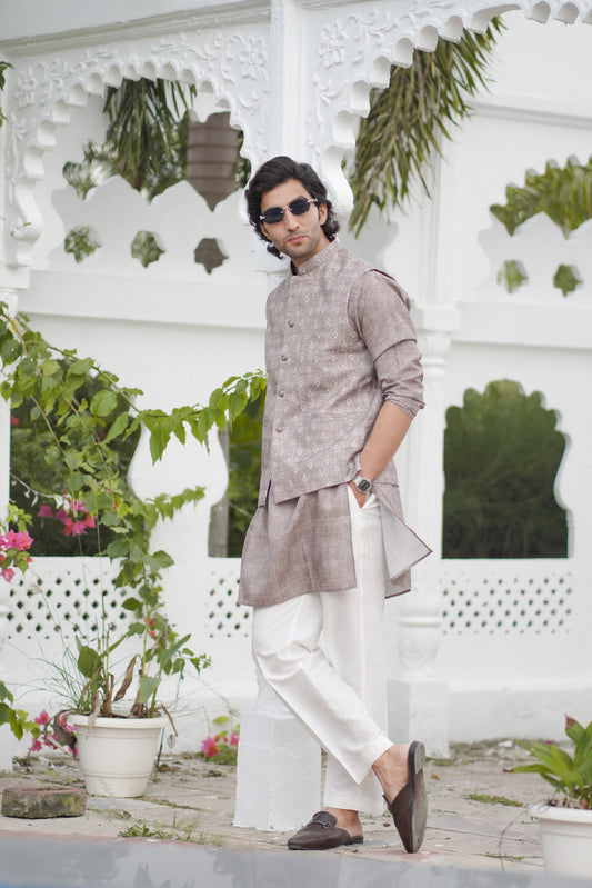 Printed Brown Jacket Set