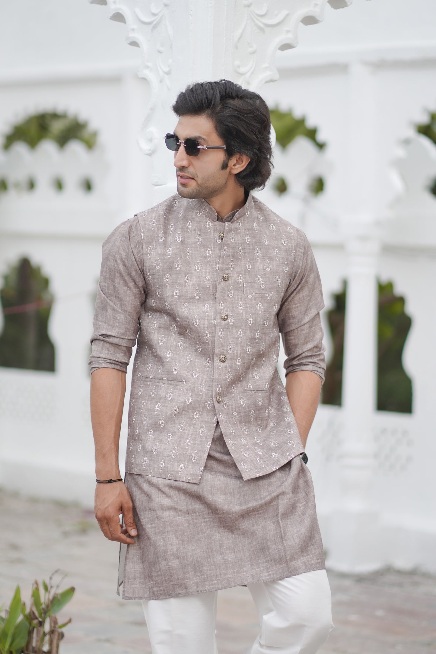 Printed Brown Jacket Set