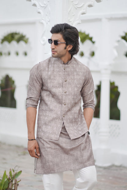 Printed Brown Jacket Set