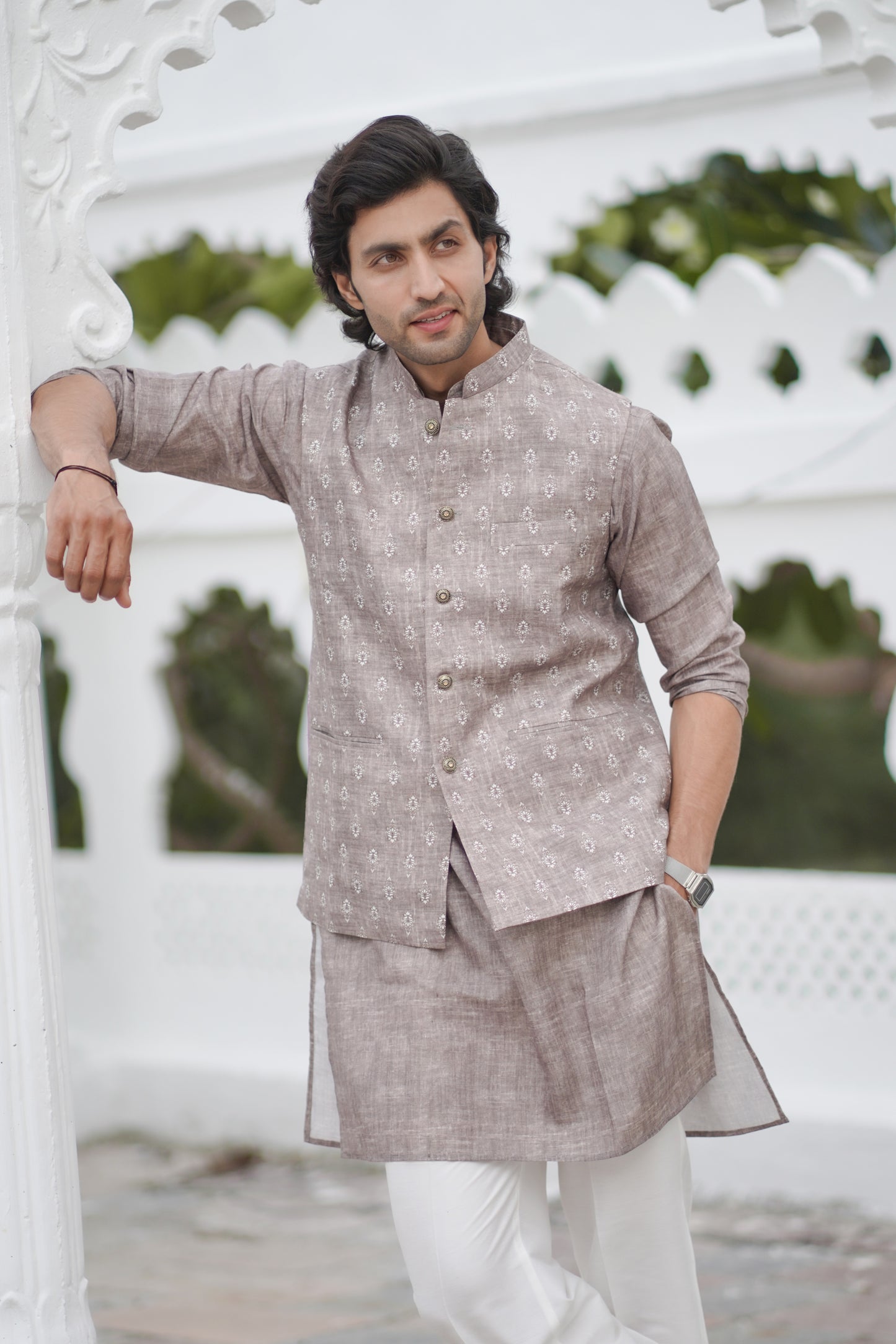 Printed Brown Jacket Set