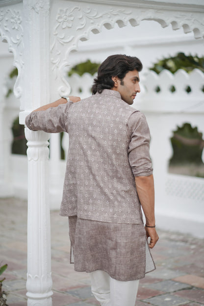 Printed Brown Jacket Set