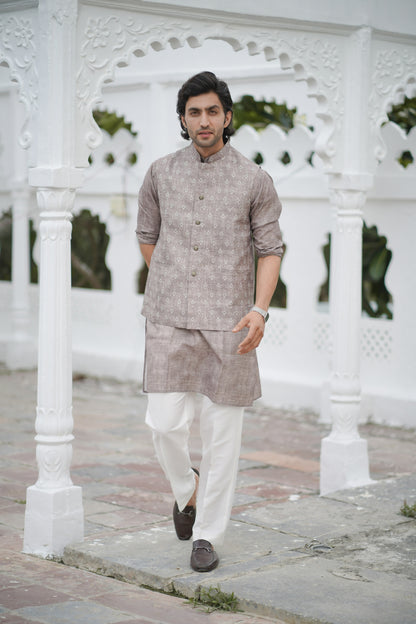 Printed Brown Jacket Set