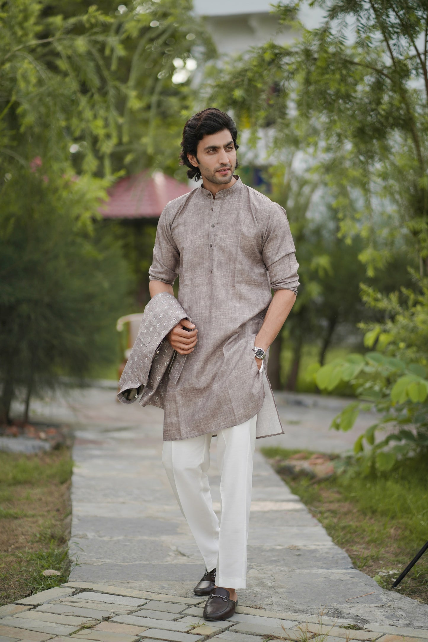 Printed Brown Jacket Set