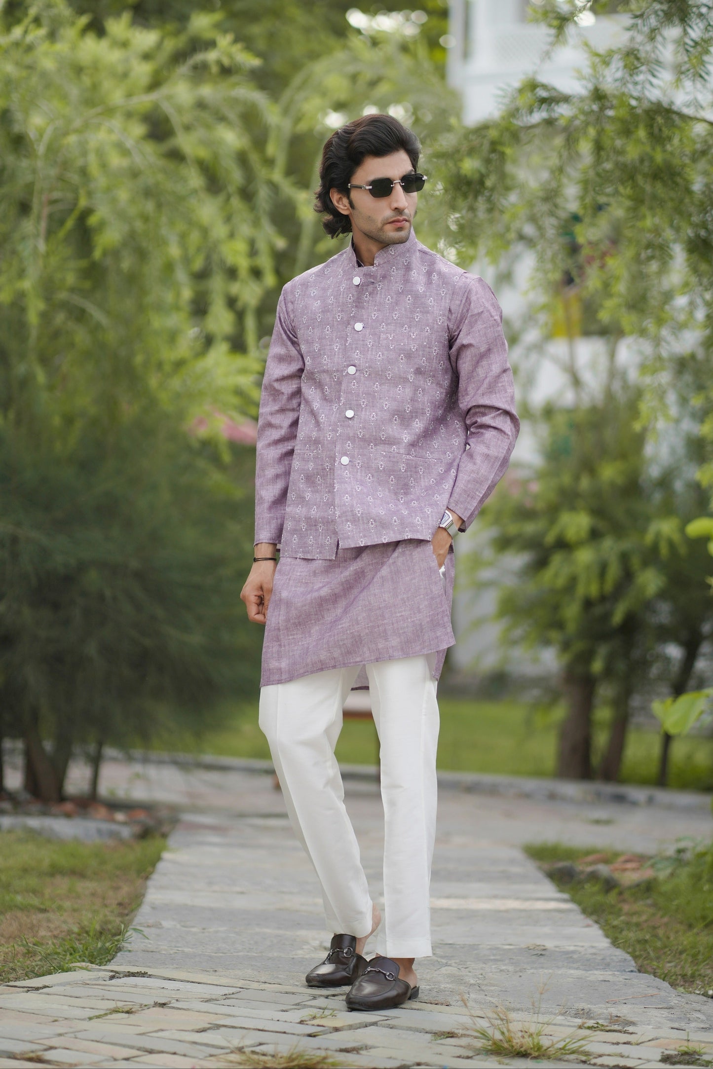 Printed Mauve Jacket Set