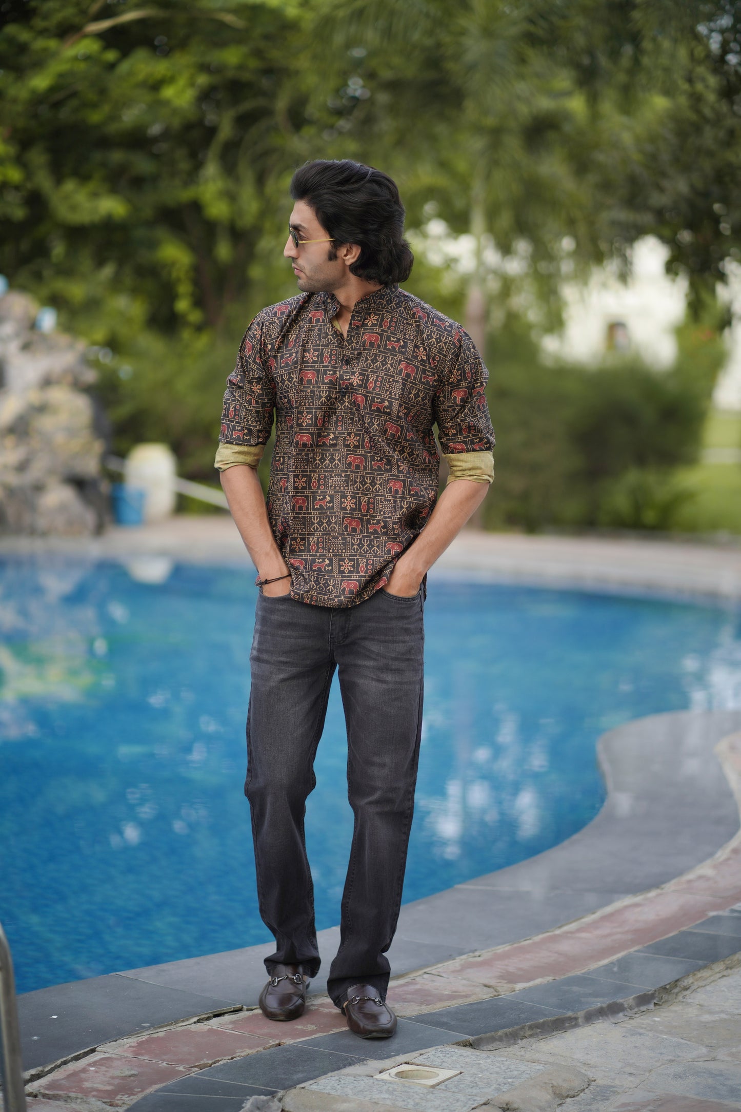 Ikat Print Short Kurta Black