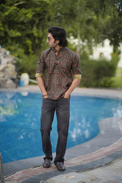 Ikat Print Short Kurta Black
