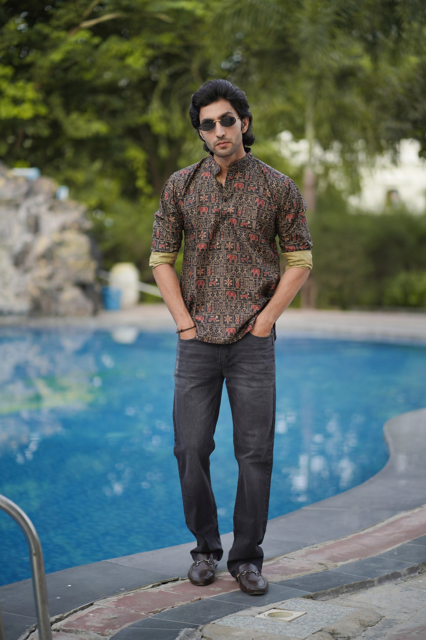 Ikat Print Short Kurta Black