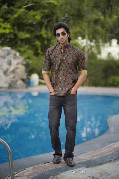 Ikat Print Short Kurta Black