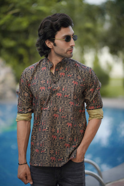 Ikat Print Short Kurta Black