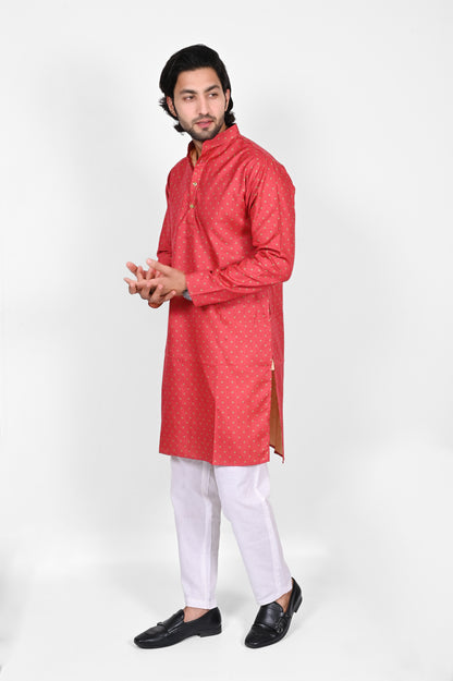 Tangerine Dotted Print Kurta Only