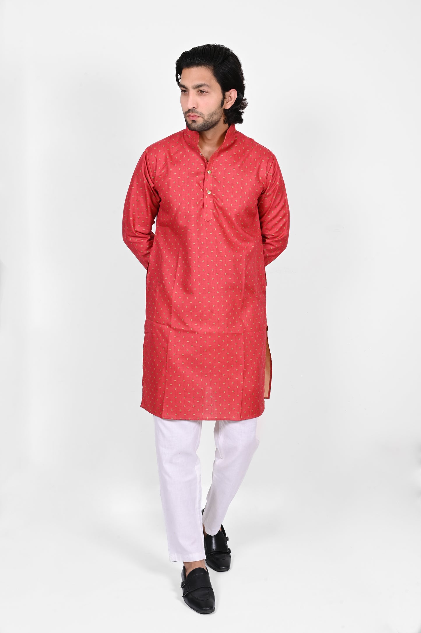 Tangerine Dotted Print Kurta Only