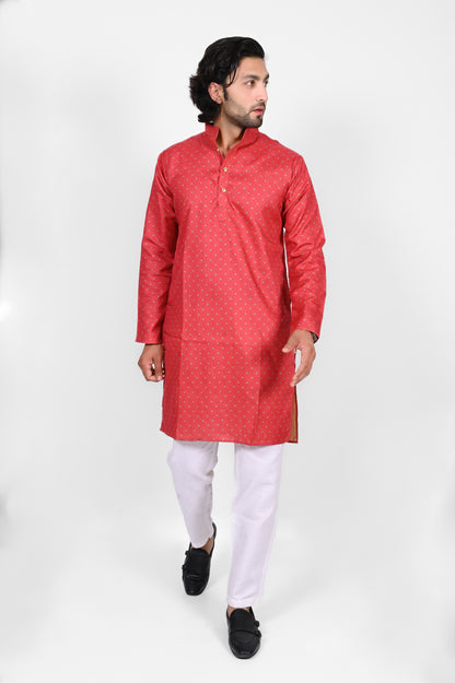 Tangerine Dotted Print Kurta Only