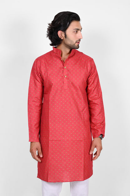 Tangerine Dotted Print Kurta Only