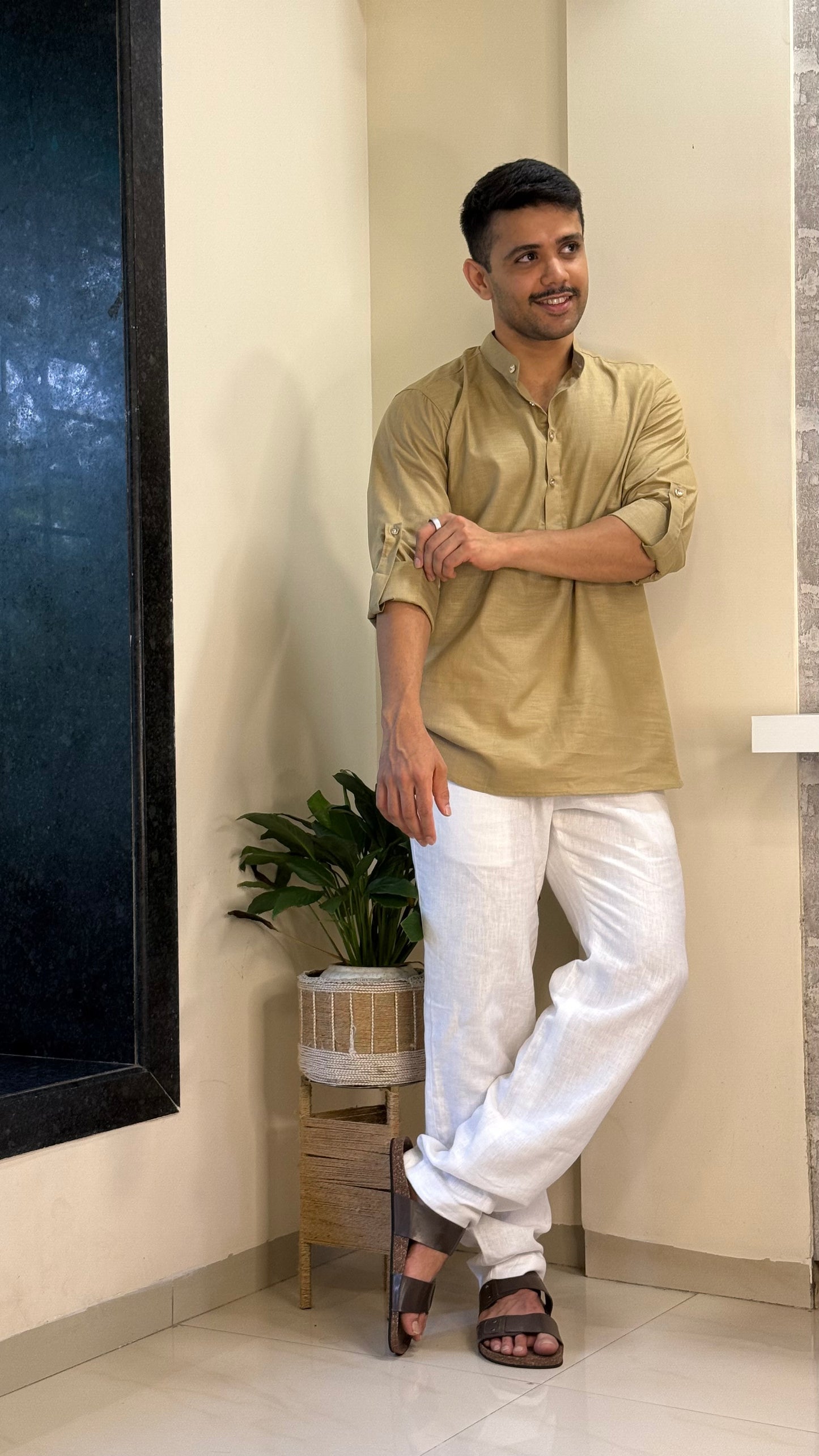 Beige Linen Short Kurta