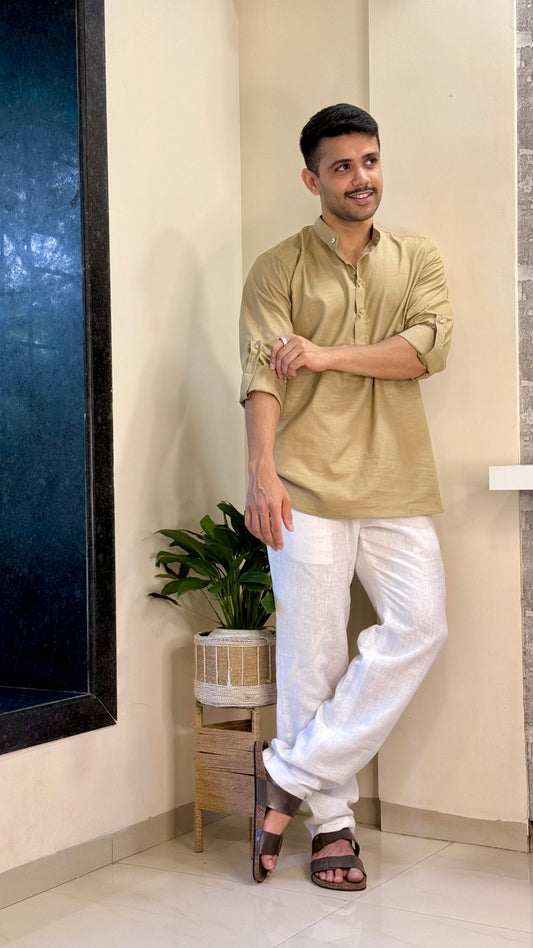 Beige Linen Short Kurta