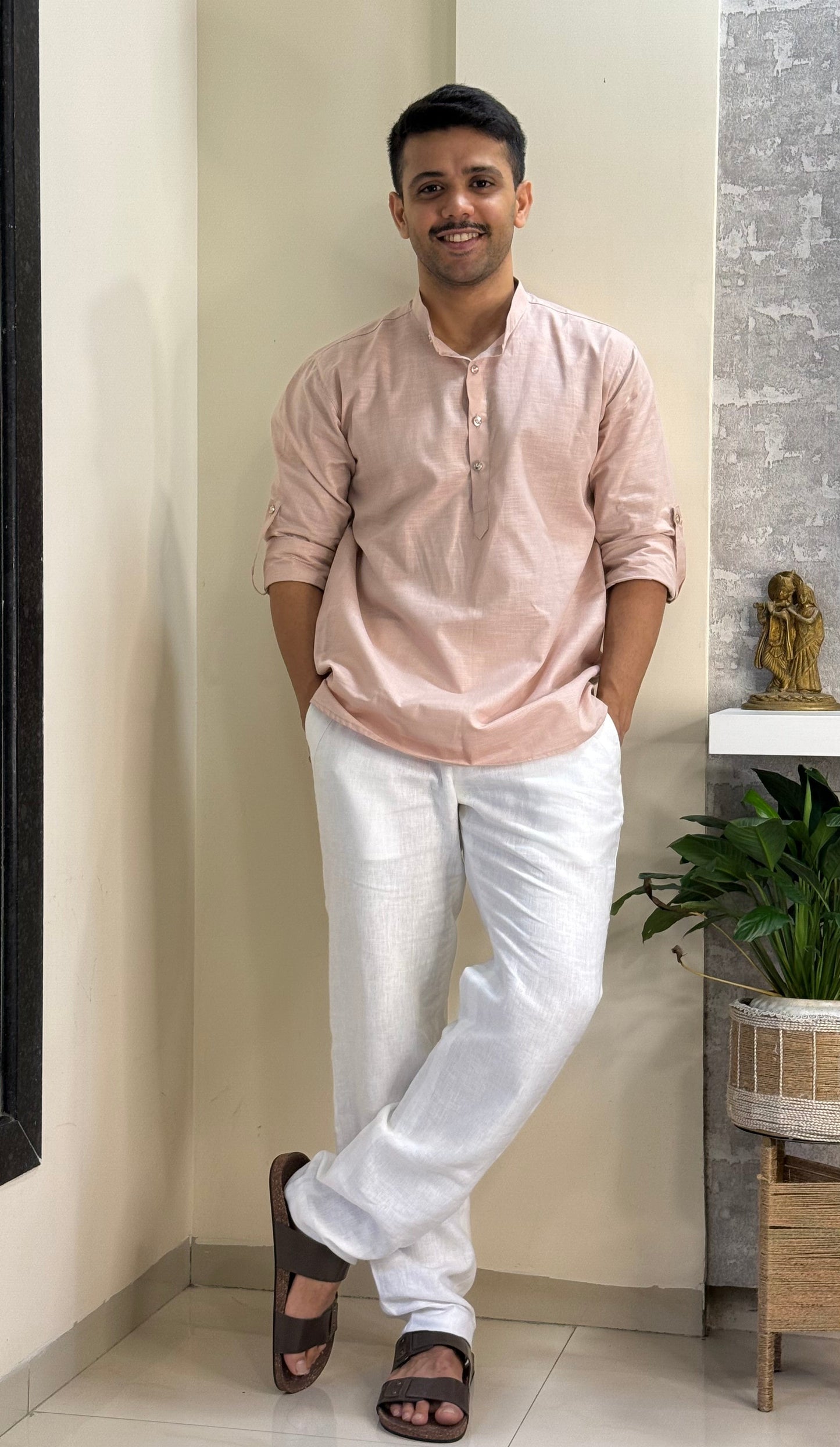Peach Linen Short Kurta