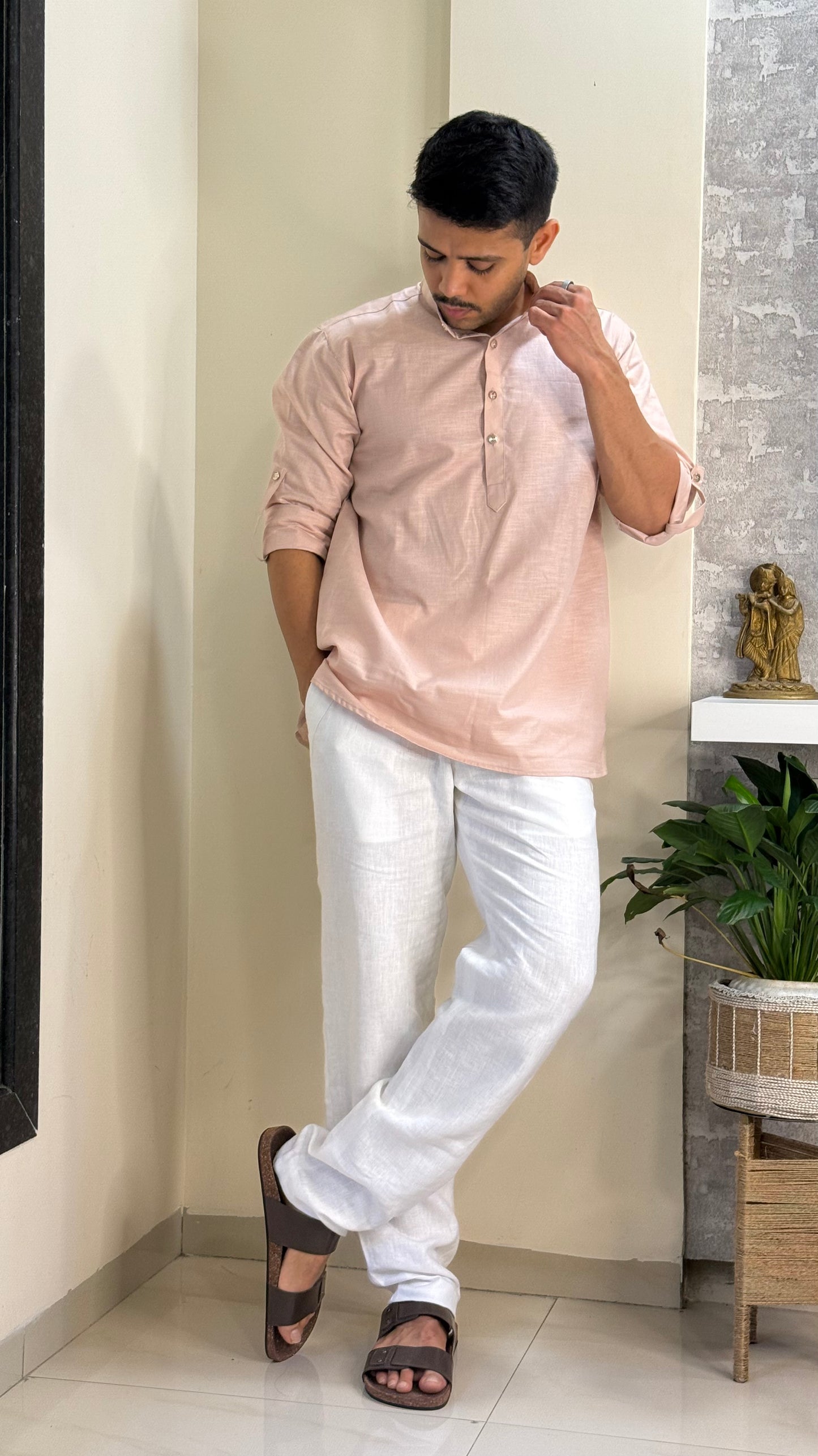 Peach Linen Short Kurta