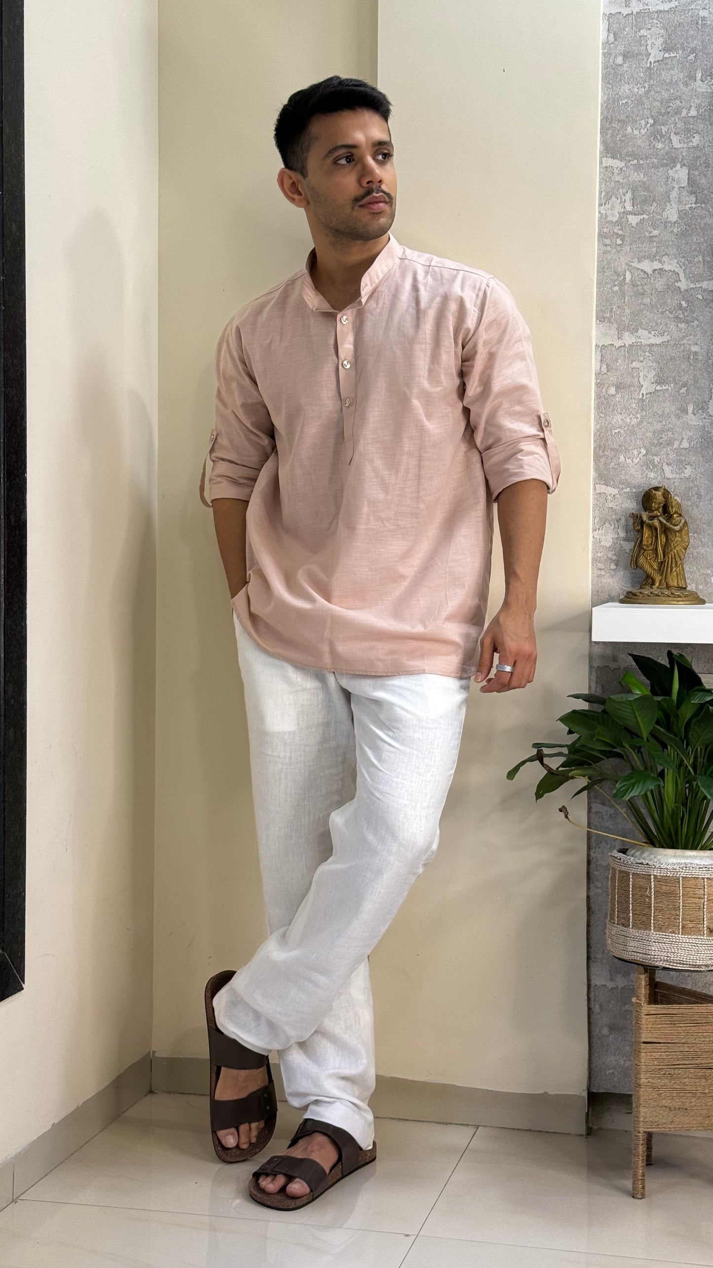 Peach Linen Short Kurta