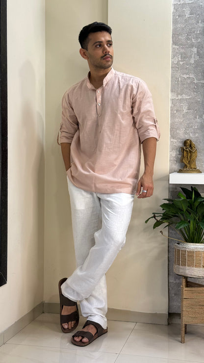 Peach Linen Short Kurta