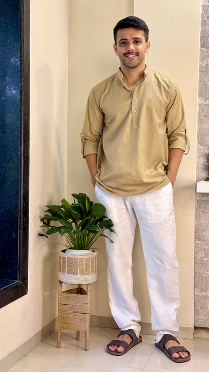 Beige Linen Short Kurta