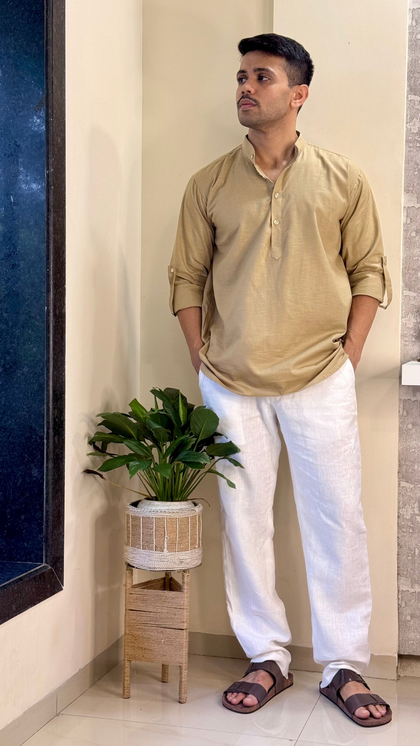 Beige Linen Short Kurta