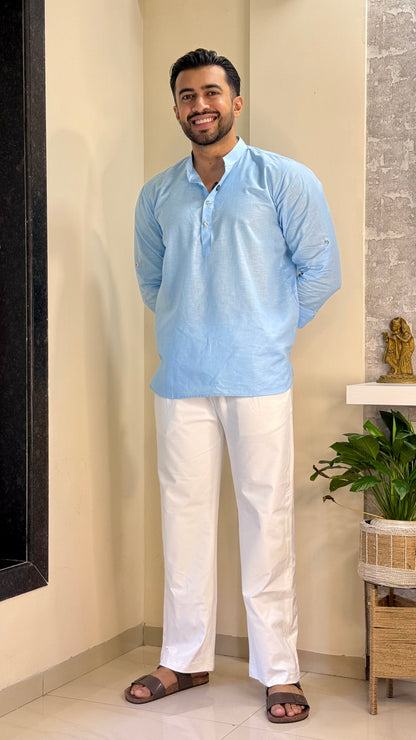 Sky Blue Linen Short Kurta