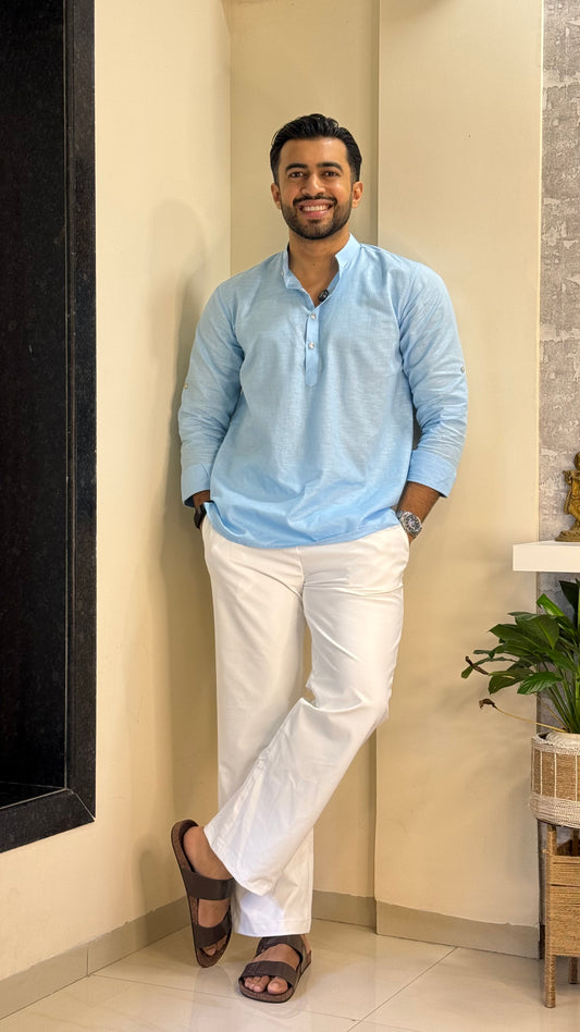 Sky Blue Linen Short Kurta