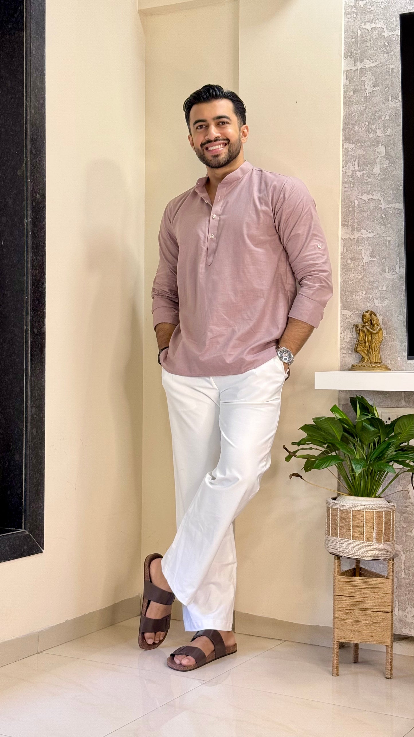 Mauve Linen Short Kurta