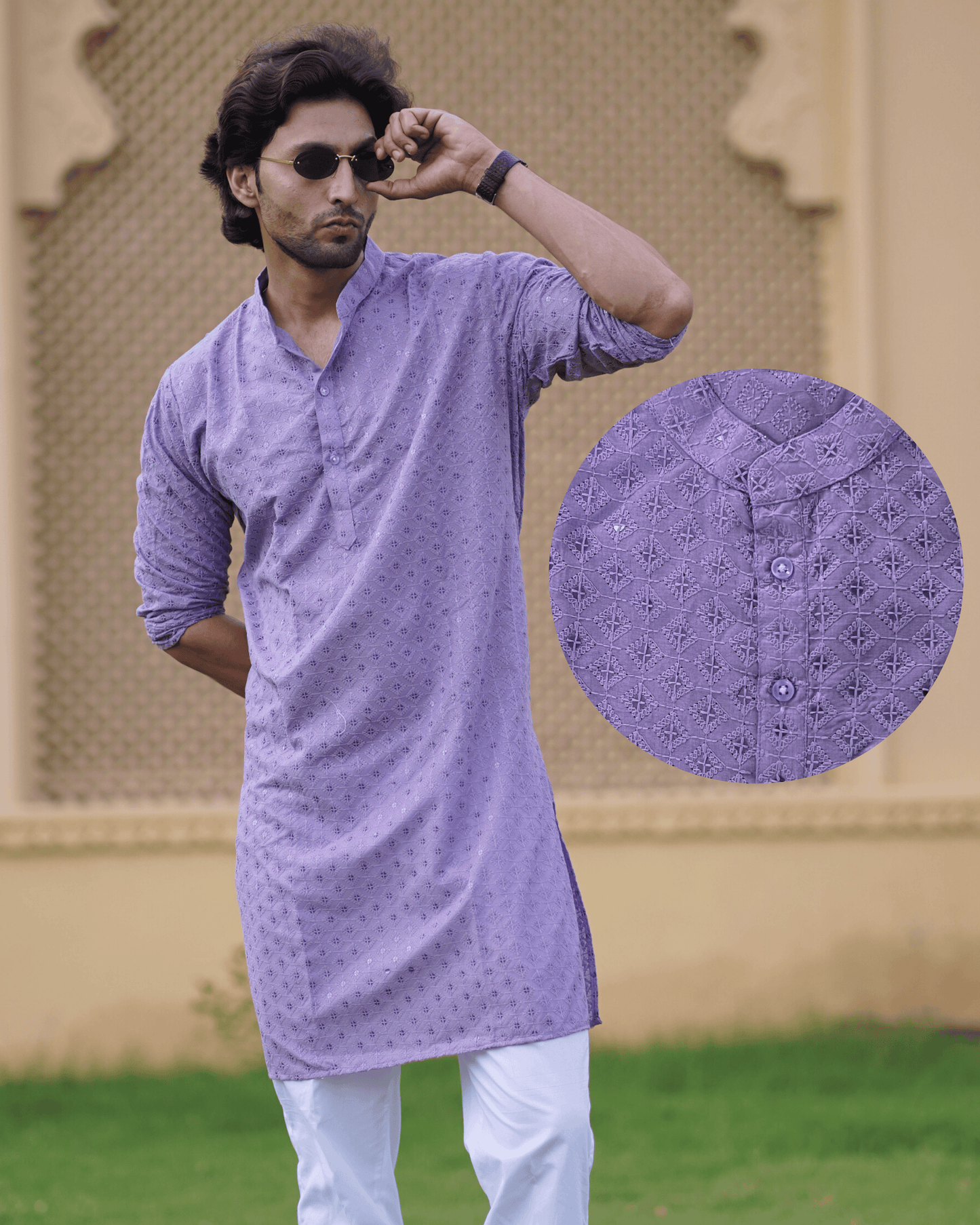 Purple Chikankari Kurta Set