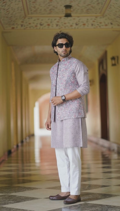 Ethnic Floral Grey Jacket Set